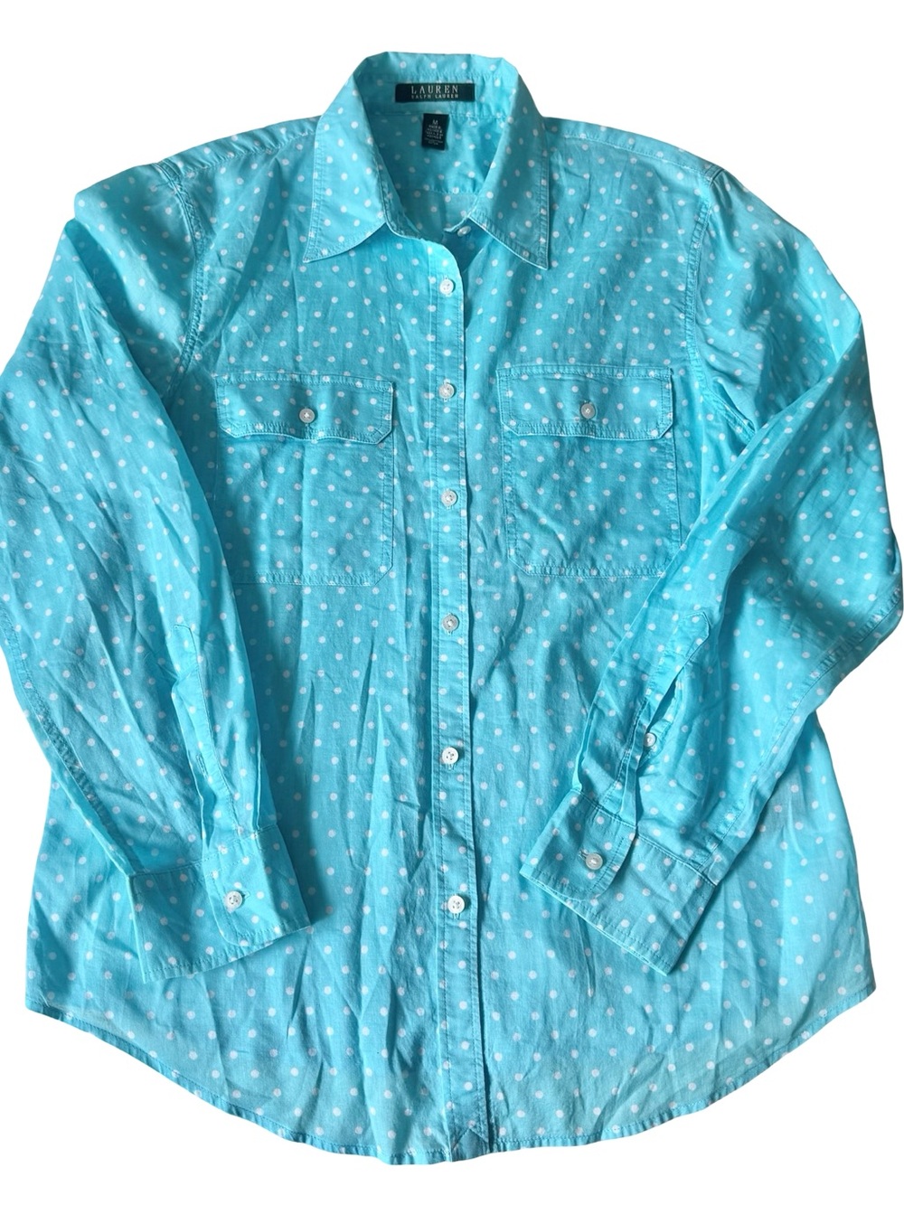 Lauren Ralph Lauren Women’s Blue/White Polka Dot Cotton Button-Up Shirt Size M